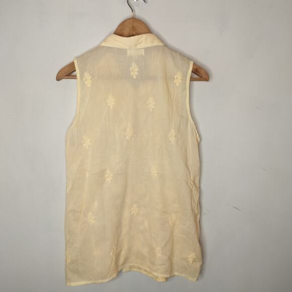 Novica Button Up Shirt Floral Embroidered Cotton Sleeveless - Picture 9 of 11